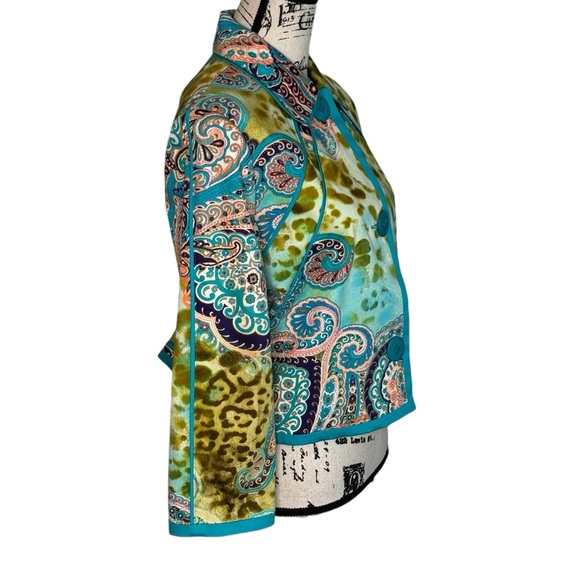 Harve Benard Bright Colorful Paisley Jacobean Leopard Lined Jacket Wm's 10 NWT - Picture 3 of 6
